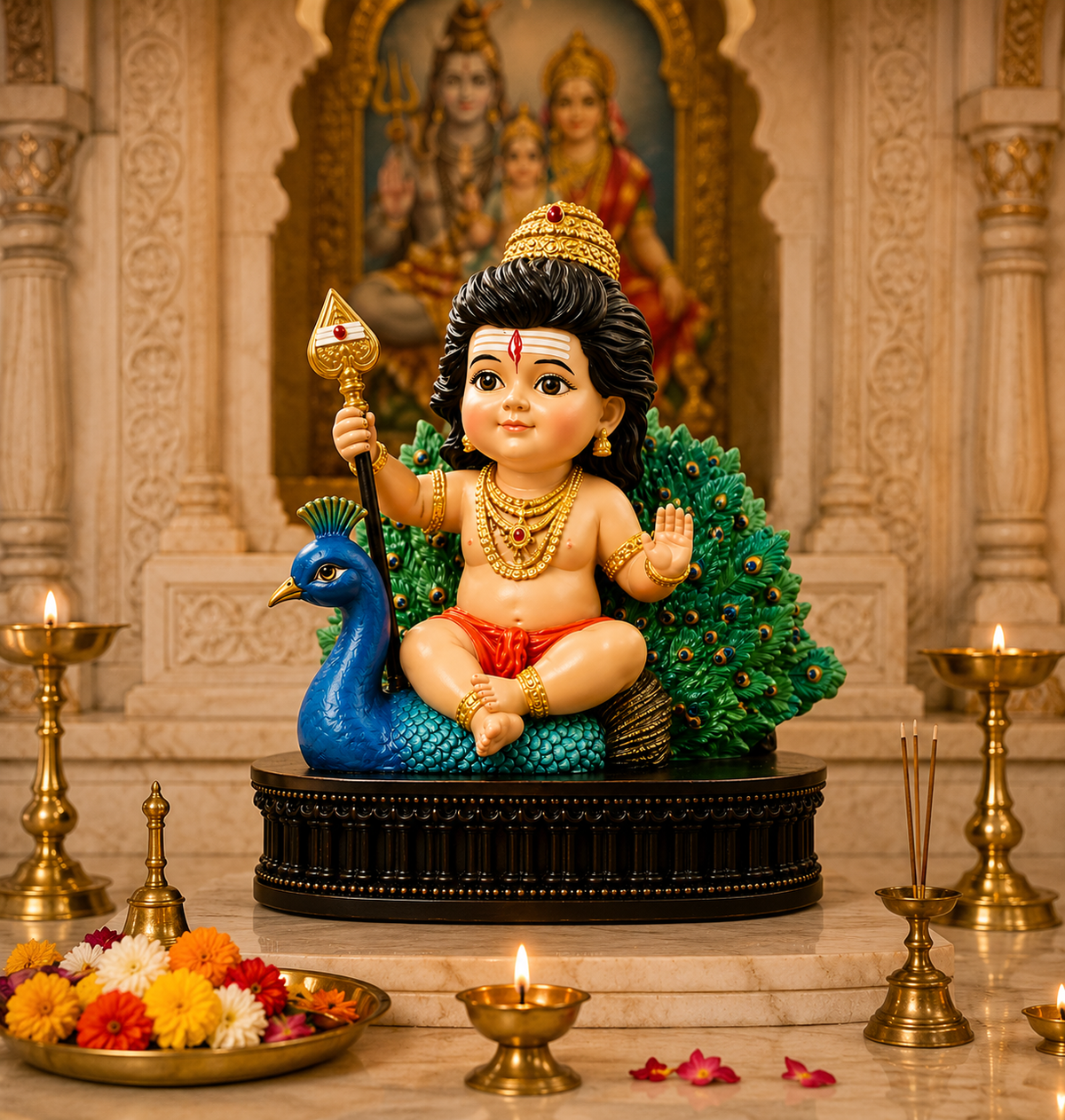 Premium Murugan Ji Murti for Home Temple, Pooja Room, Car Dashboard & Gifting 🙏🦚