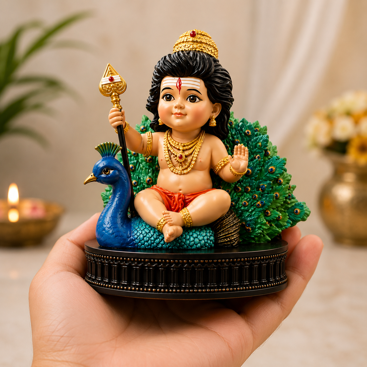 Premium Murugan Ji Murti for Home Temple, Pooja Room, Car Dashboard & Gifting 🙏🦚