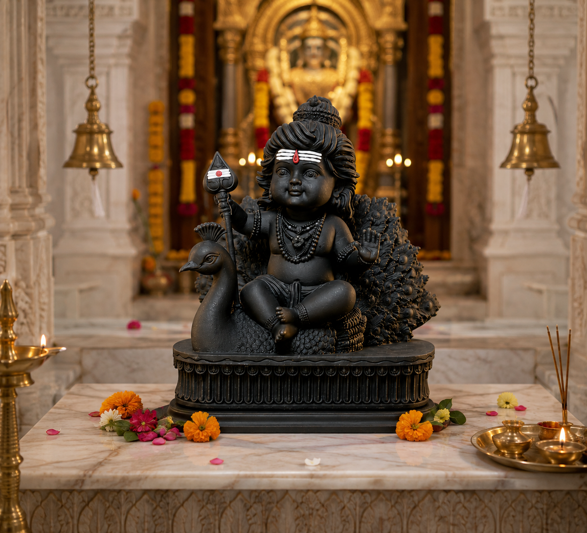 Matte Black Murugan Ji Murti for Home Temple, Pooja Room, Car Dashboard & Gifting 🙏✨