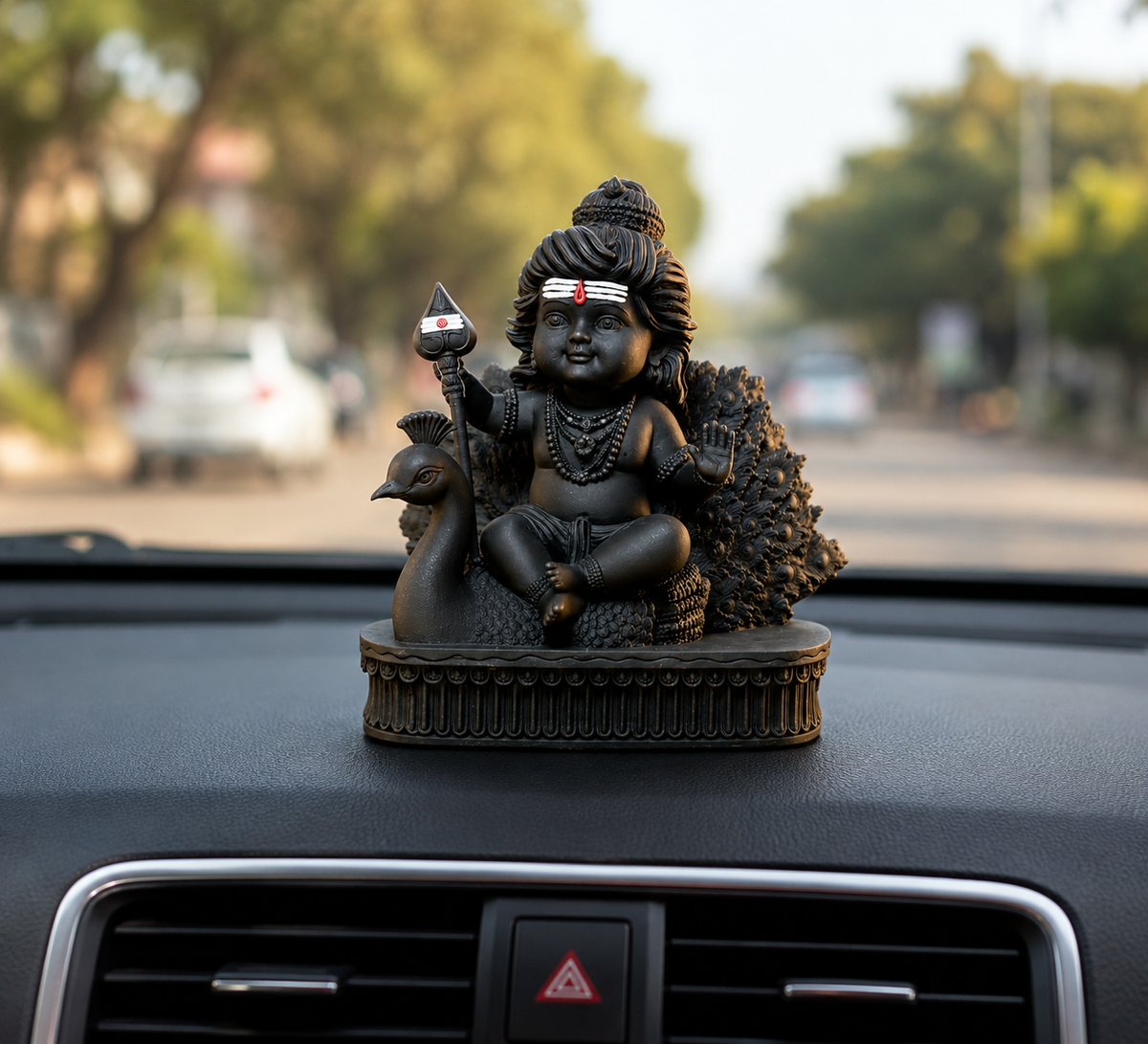 Matte Black Murugan Ji Murti for Home Temple, Pooja Room, Car Dashboard & Gifting 🙏✨