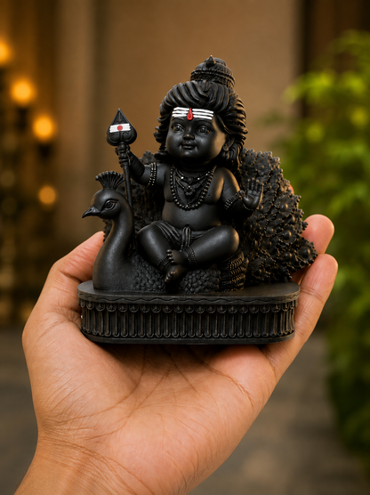 Matte Black Murugan Ji Murti for Home Temple, Pooja Room, Car Dashboard & Gifting 🙏✨