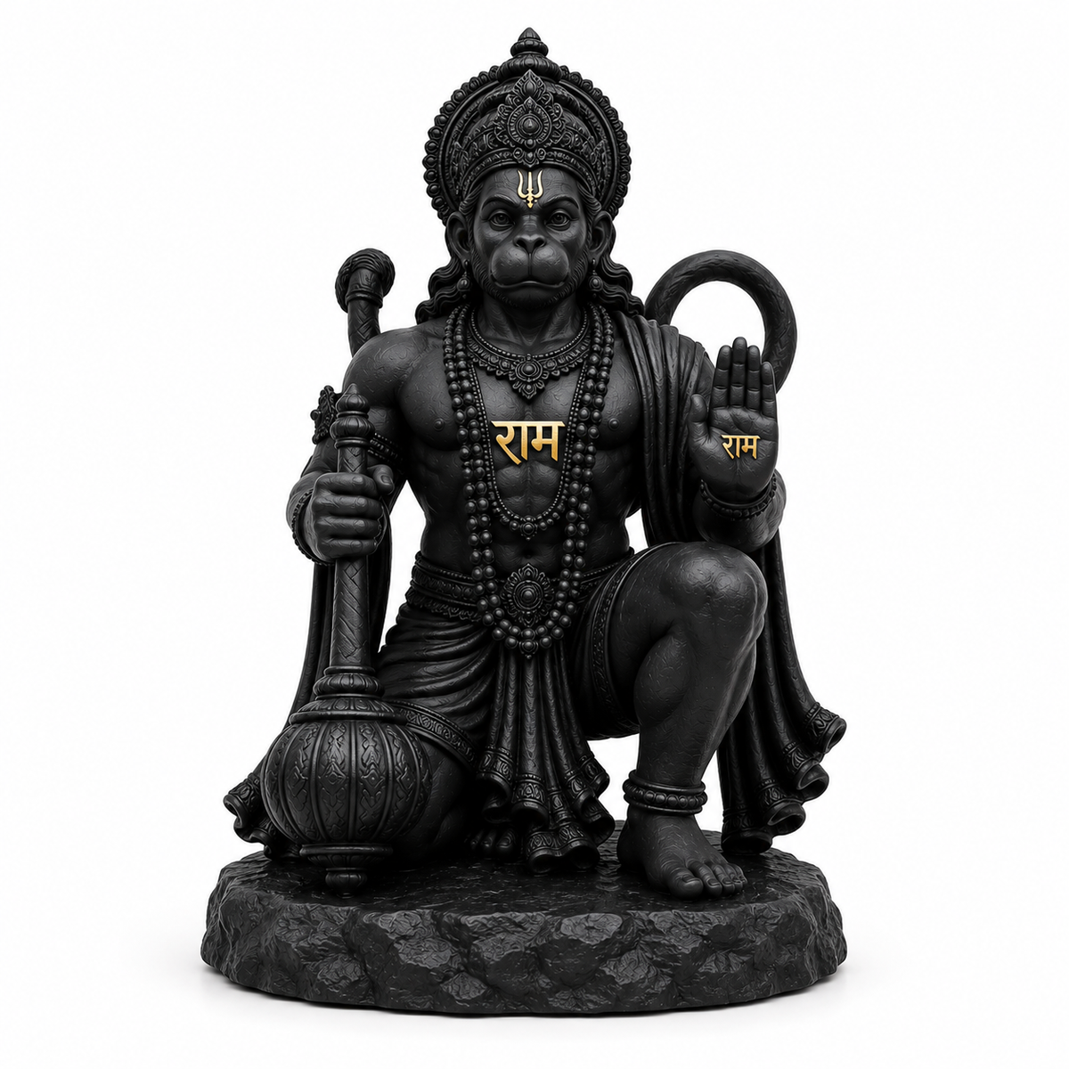 Matte Black Bajrangbali Ji Murti for Home, Car Dashboard & Mandir