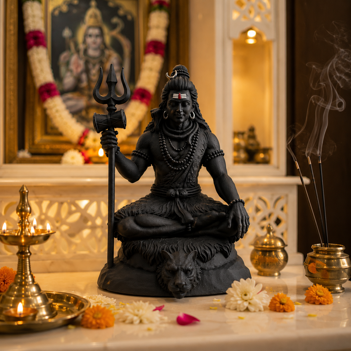 Matte Black Shiv Ji Idol for Home & Office Decor