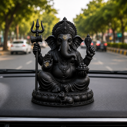 Matte Black Ganesh Ji Murti for Home, Office & Car Dashboard