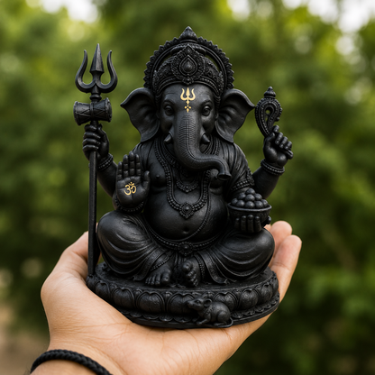 Matte Black Ganesh Ji Murti for Home, Office & Car Dashboard