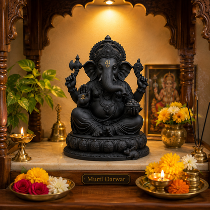Matte Black Ganesh Ji Murti for Home, Office & Car Dashboard