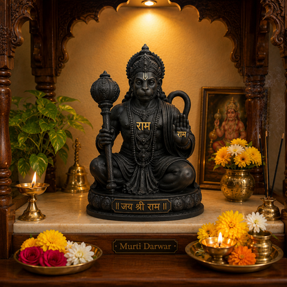 Matte Black Bajrangbali Ji Murti for Home, Car Dashboard & Mandir