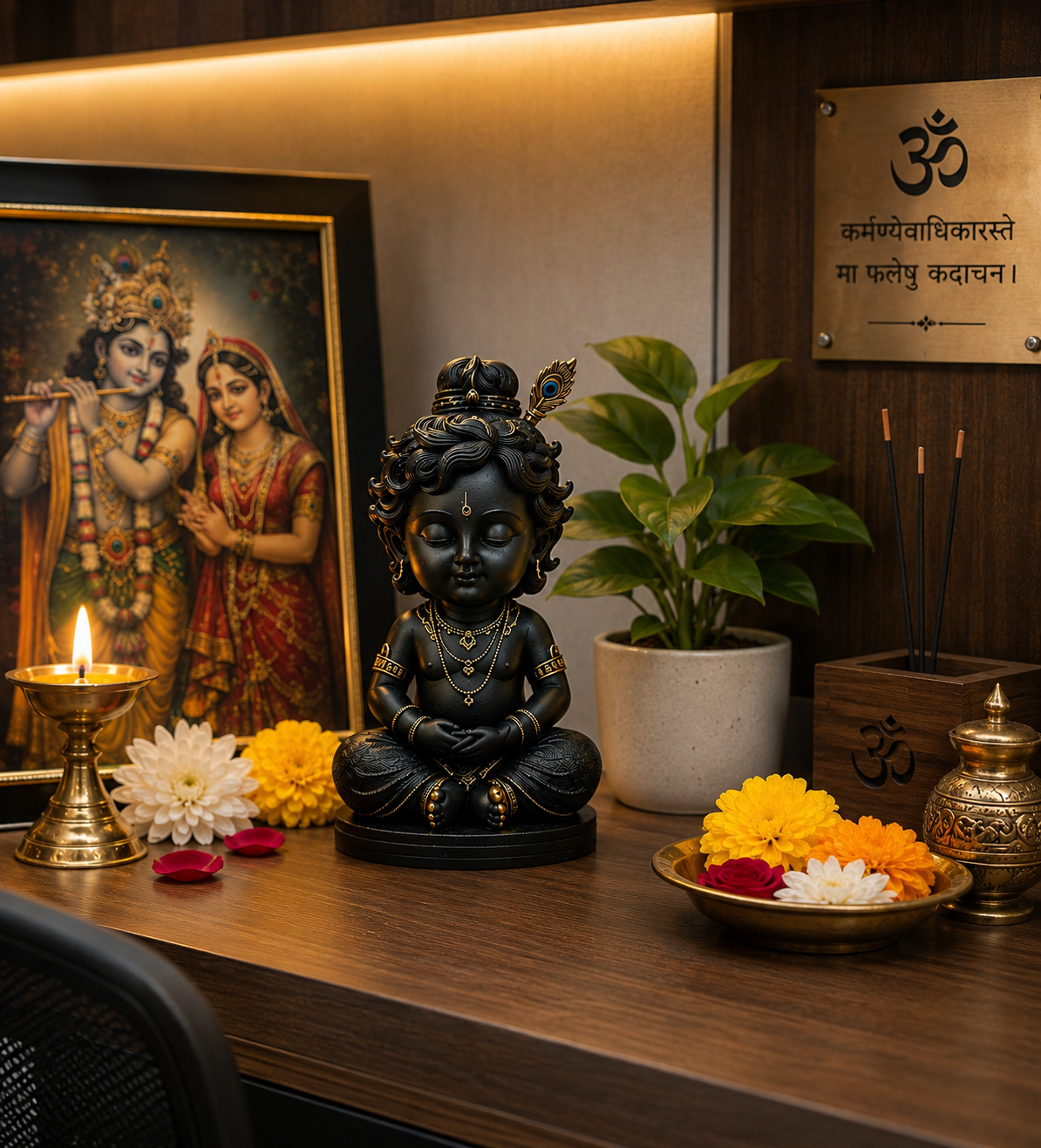 Matte Black krishna Ji Idol for Home & Office Decor