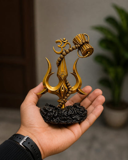 Premium Golden Trishul Damru with Om for Home Temple, Pooja Room, Car Dashboard & Gifting** 🔱🙏