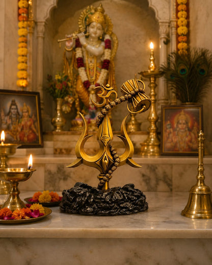 Premium Golden Trishul Damru with Om for Home Temple, Pooja Room, Car Dashboard & Gifting** 🔱🙏