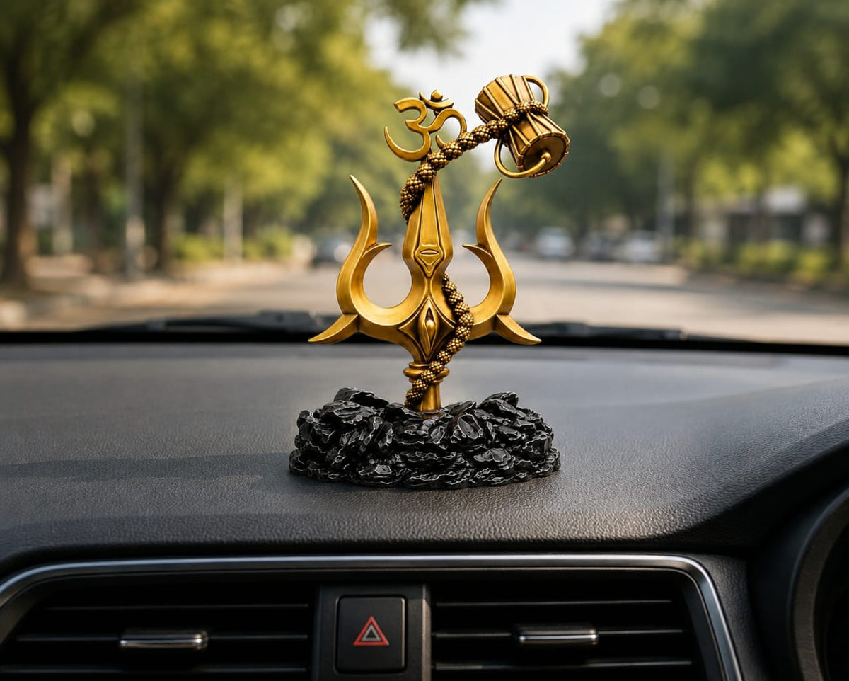 Premium Golden Trishul Damru with Om for Home Temple, Pooja Room, Car Dashboard & Gifting** 🔱🙏