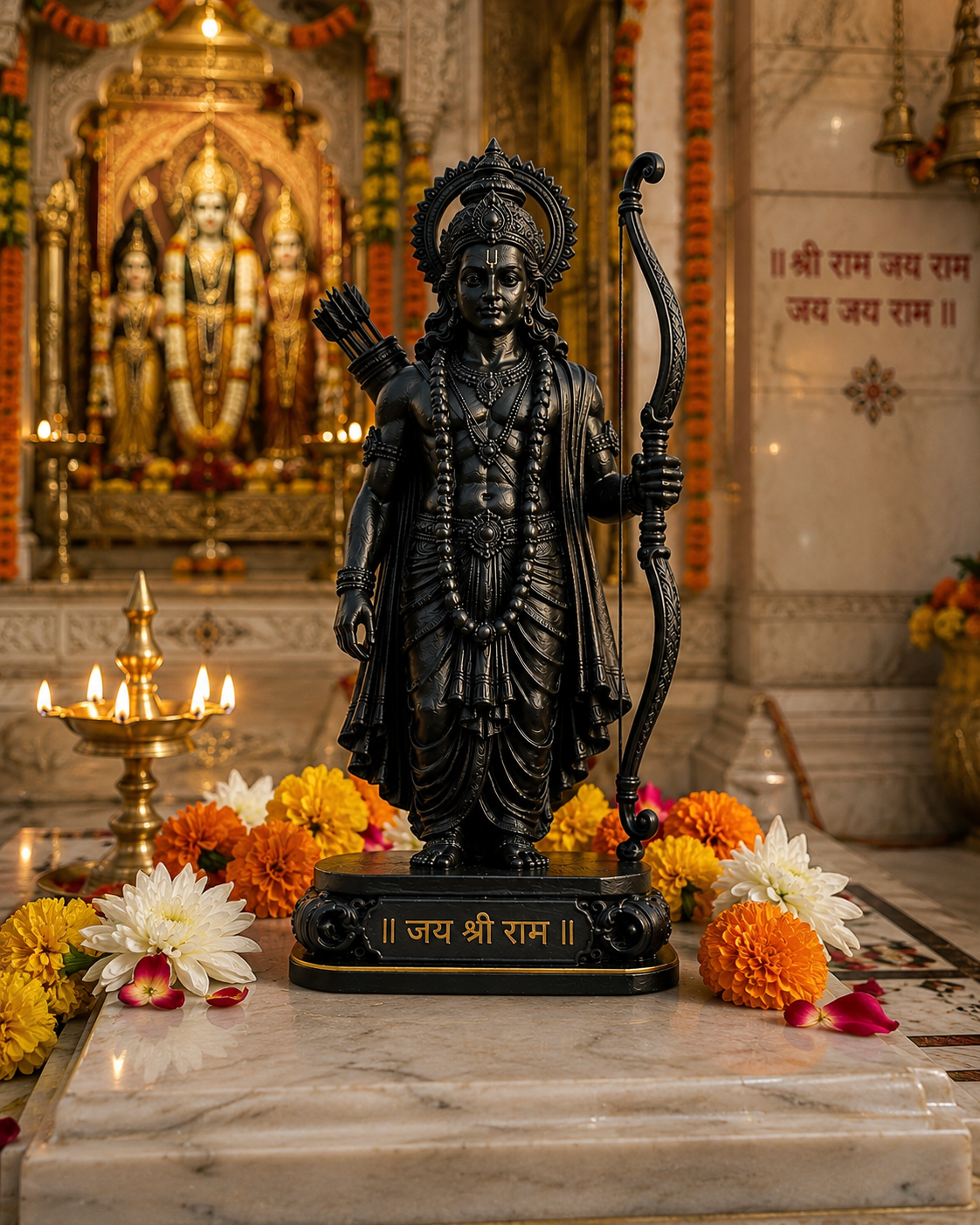 Matte Black Lord Ram Ji Idol for Home, Office & Car Dashboard