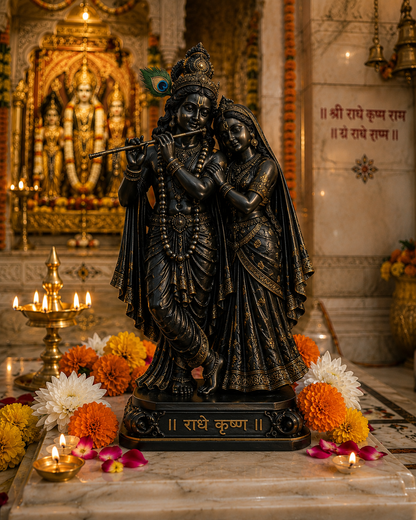🦚 Premium Matte Black Radha Krishna Ji Murti for Home, Temple, Office & Car Dashboard