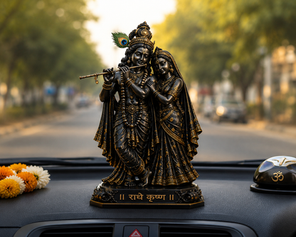 🦚 Premium Matte Black Radha Krishna Ji Murti for Home, Temple, Office & Car Dashboard