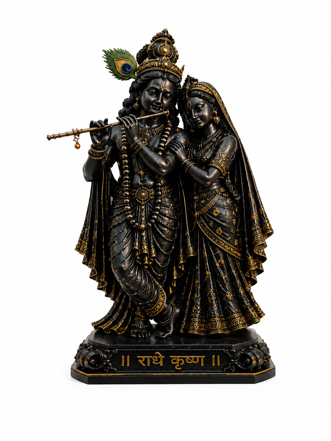 🦚 Premium Matte Black Radha Krishna Ji Murti for Home, Temple, Office & Car Dashboard