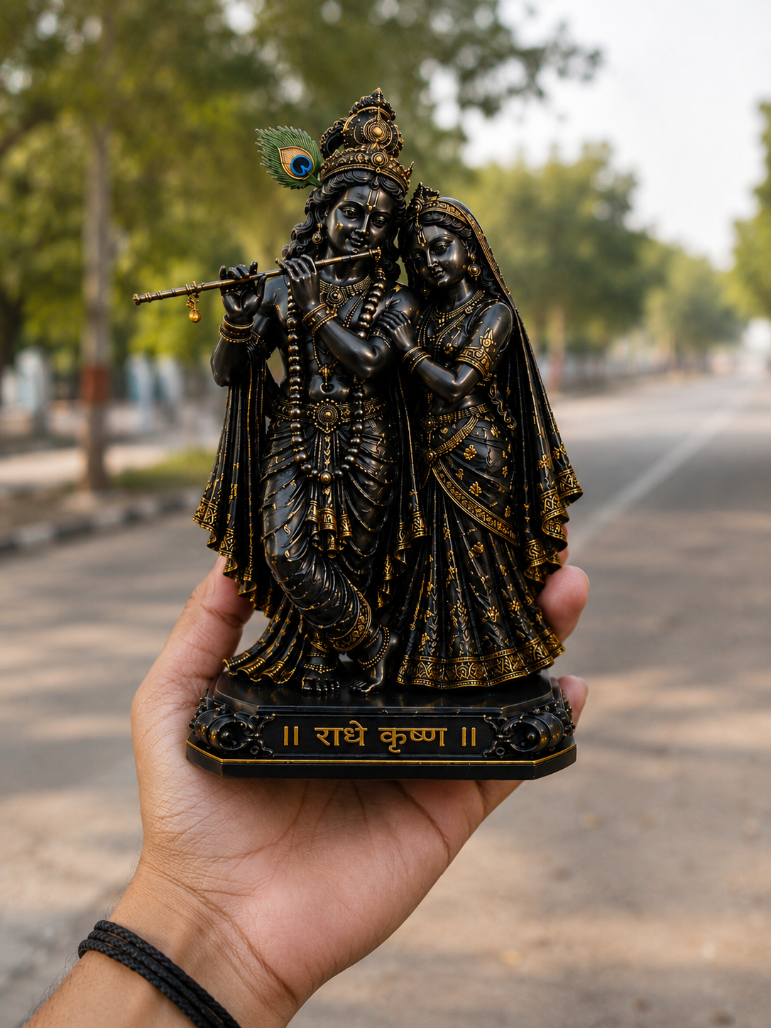 🦚 Premium Matte Black Radha Krishna Ji Murti for Home, Temple, Office & Car Dashboard