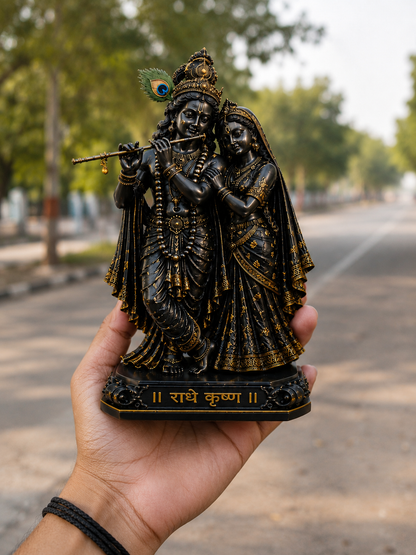 🦚 Premium Matte Black Radha Krishna Ji Murti for Home, Temple, Office & Car Dashboard
