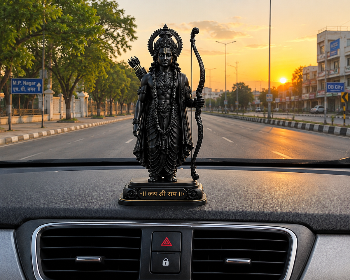 Matte Black Lord Ram Ji Idol for Home, Office & Car Dashboard